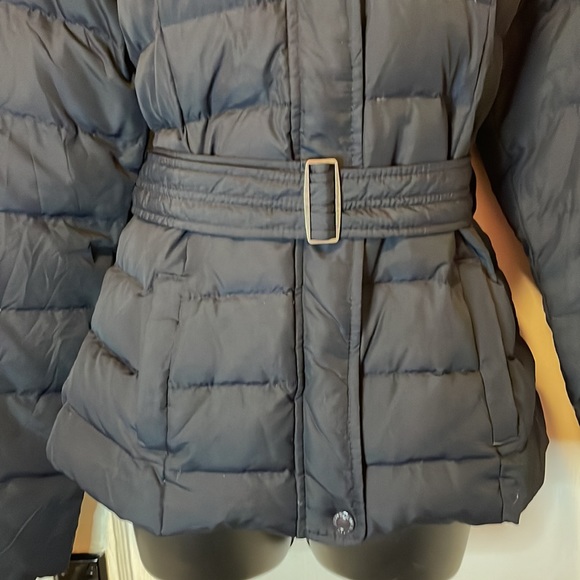Abercrombie & Fitch Navy Blue Belted Hooded Down Puffer Jacket Size L - Picture 4 of 16
